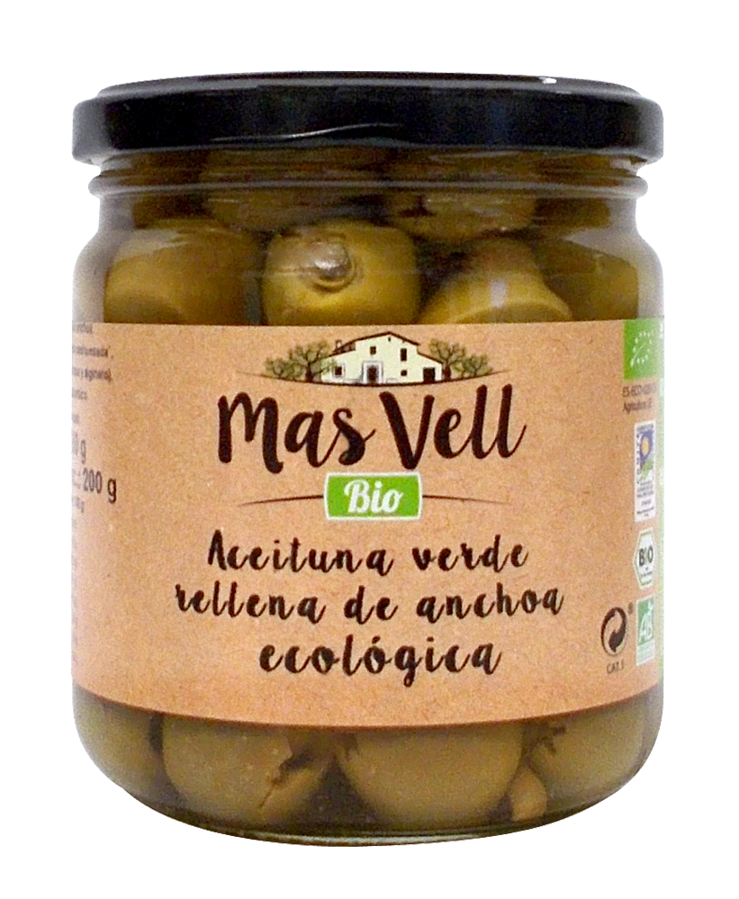 Aceituna Verde rellena de anchoa Mas Vell 350g.