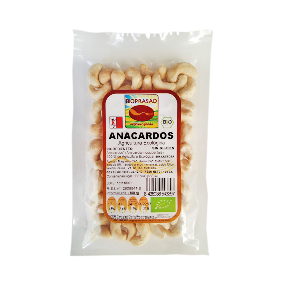 Anacardos sin alérgenos Bioprasad 100 gramos