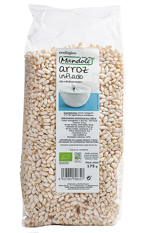 Arroz integral inflado sin edulcorantes Mandolé 175g.