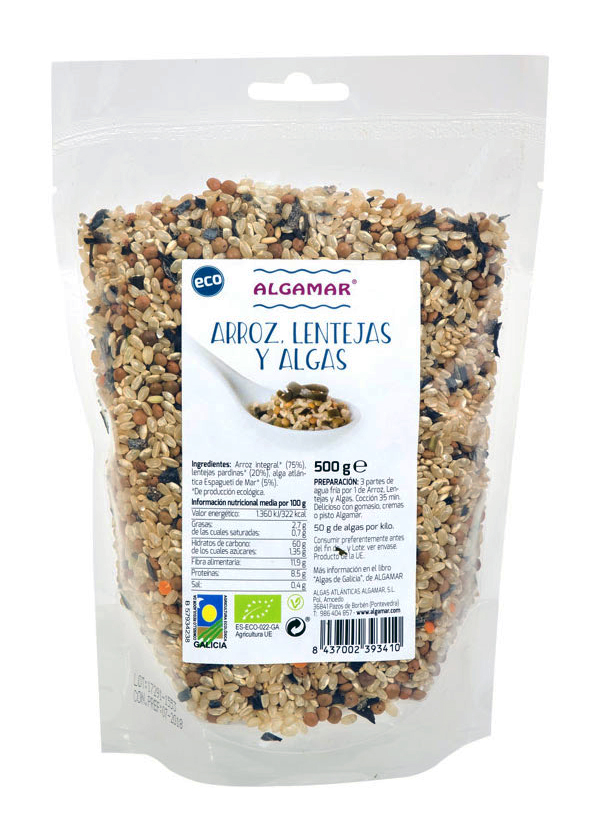 Arroz, lentejas y algas eco Algamar 500g.