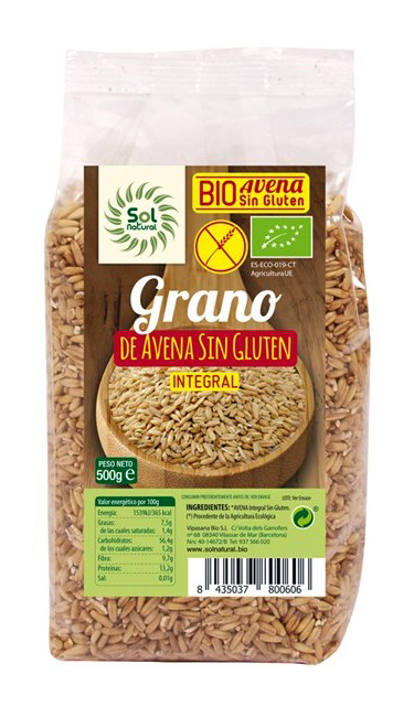 Comprar avena en grano sin gluten Sol Natural 500g online