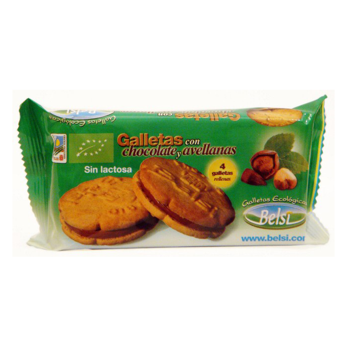 Galletas rellenas con chocolate y avellanas Belsi 70g.