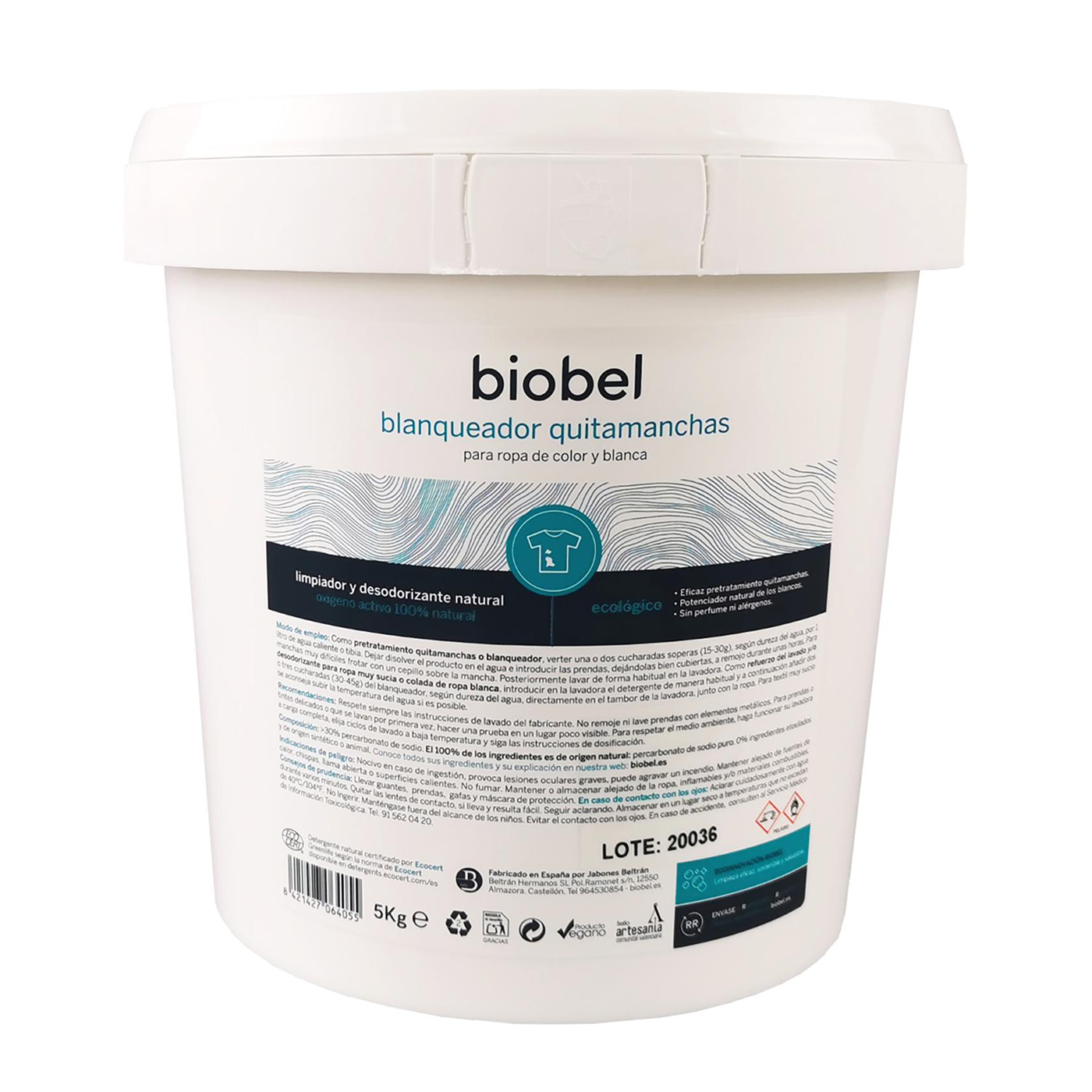 bobina Agente Comité Blanqueador ecológico en polvo Biobel 5kg. en Biosano
