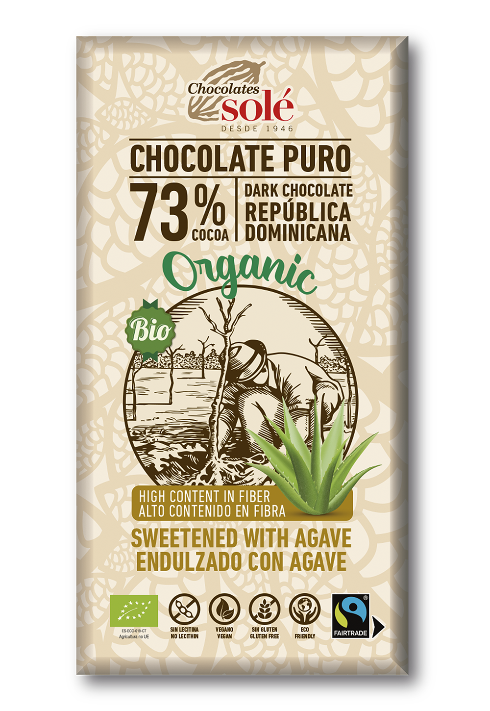 Chocolate negro 73% con agave Solé 100g.