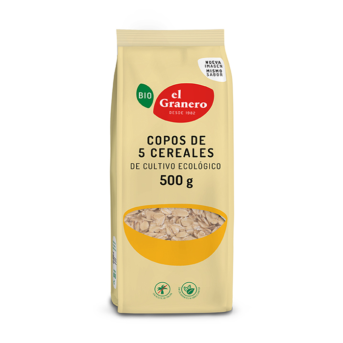 Copos de 5 cereales bio El Granero Integral 500g.