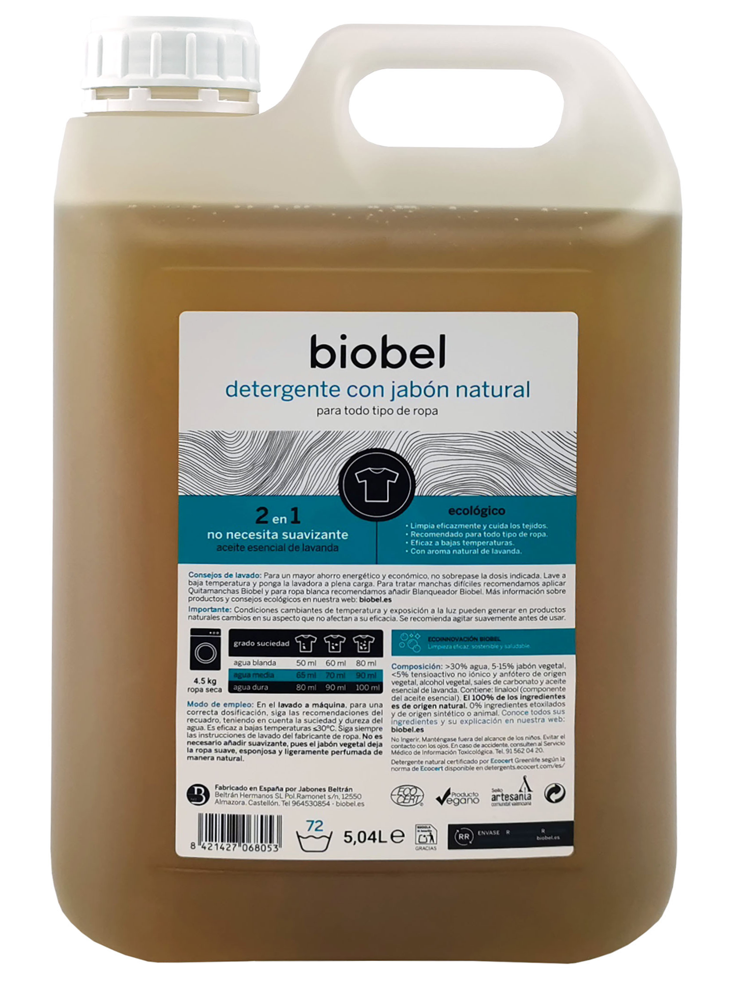 Detergente líquido ecológico Biobel garrafa 5 litros