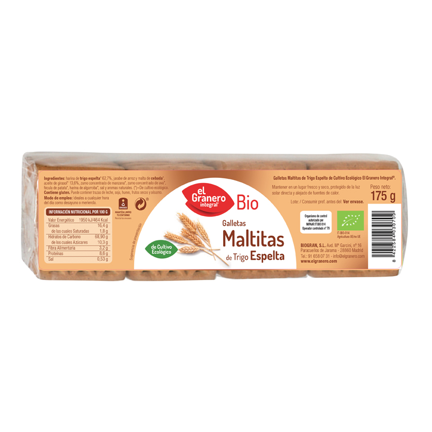 Galleta de espelta y fruta sin azúcar añadido ecológica Smileat 220 g.