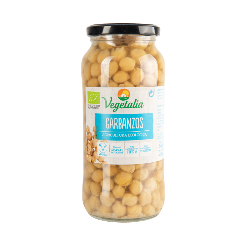 Garbanzos cocidos Vegetalia bote cristal Vegetalia 540g.