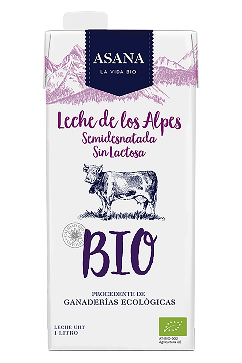 Leche semidesnatada sin lactosa Asana BIO 1 litro