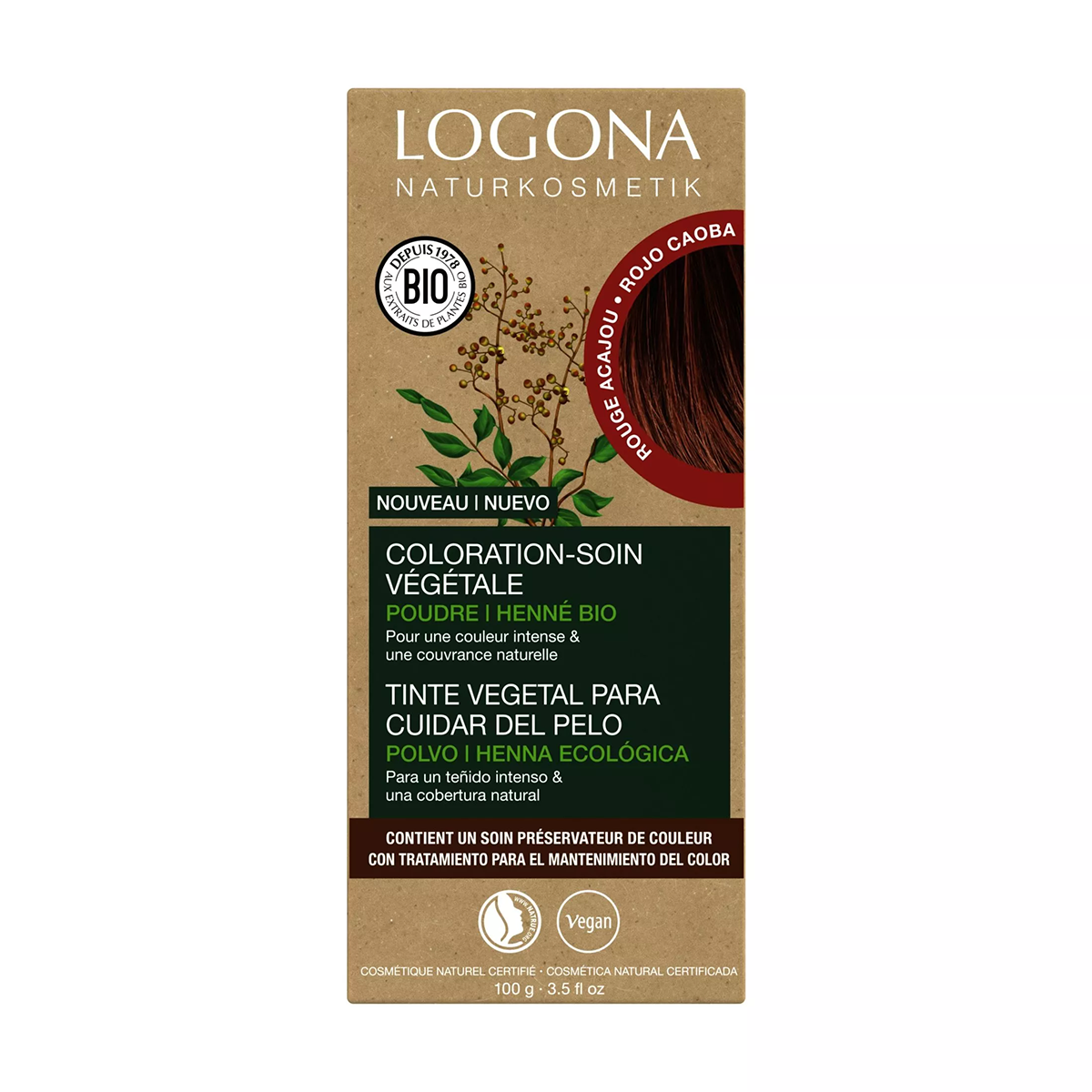 Colorante vegetal en polvo Caoba Logona 100g.