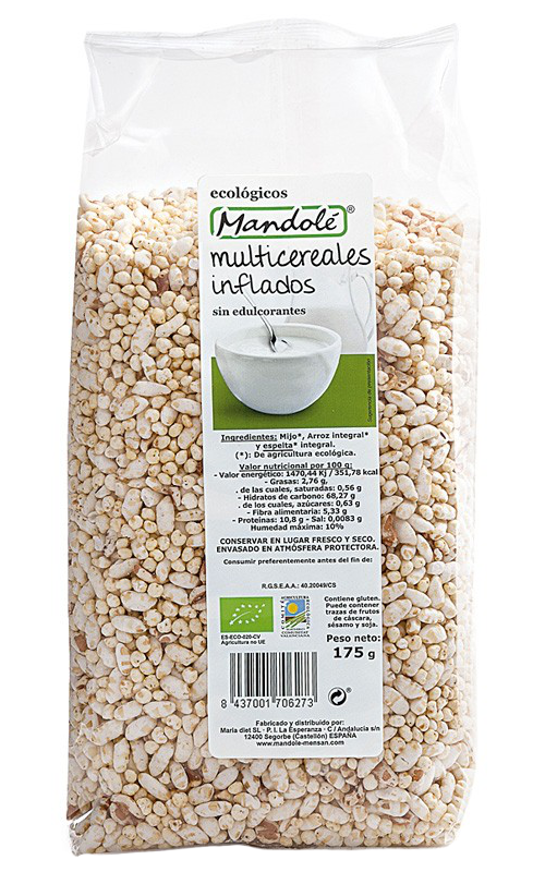 Multicereales inflados sin edulcorantes Mandolé 175g.