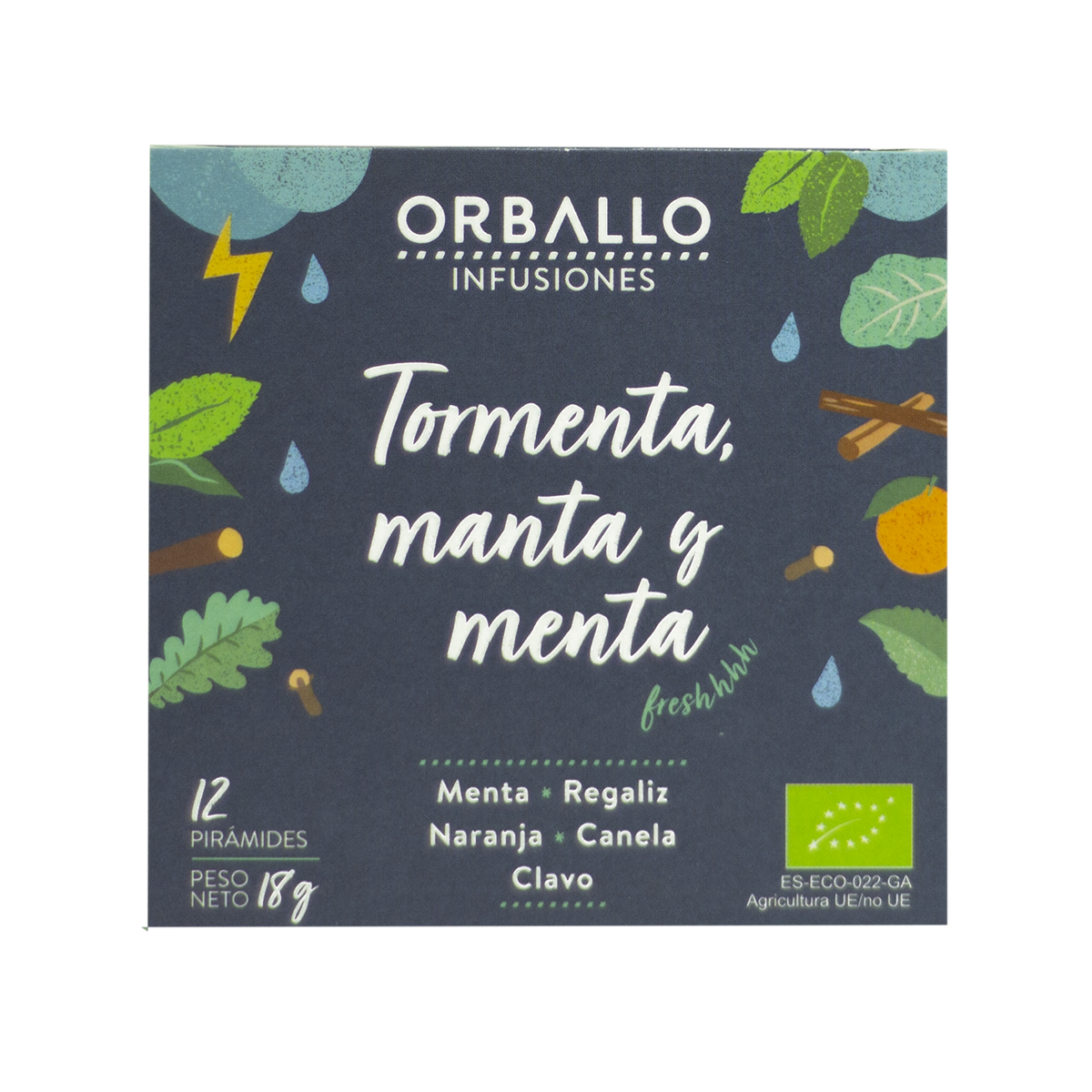 Orballo Infusión Tormenta, manta y menta 12 pirámides