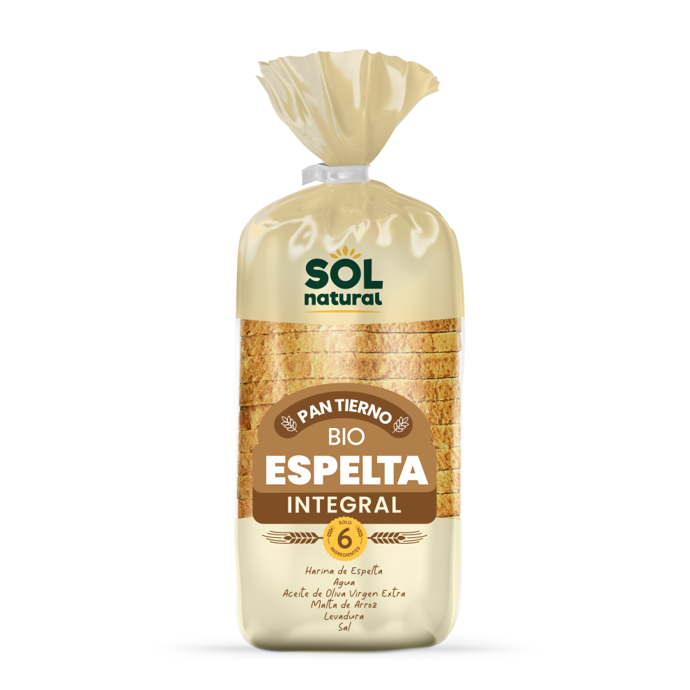 Pan de molde tierno de espelta integral Sol Natural 400g.