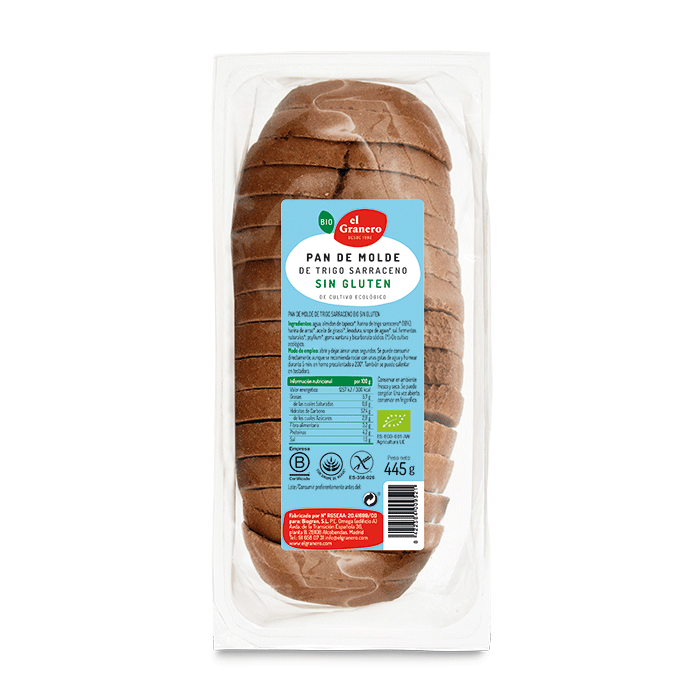 Pan de molde con trigo sarraceno sin gluten bio El Granero Integral 445g.