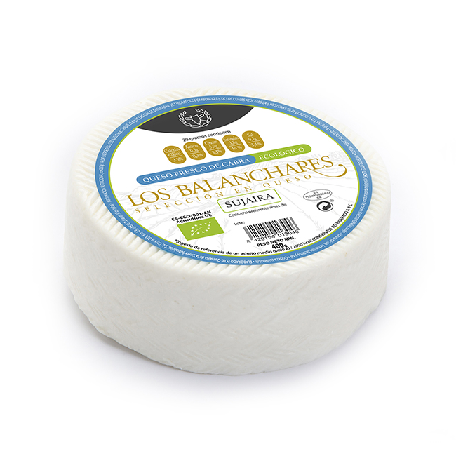 Queso fresco de cabra bajo en sal Sujaira 400g.