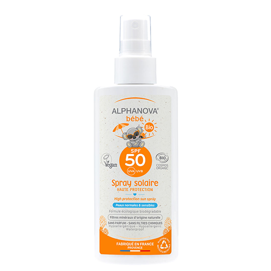 Crema solar ecológica en spray para bebé Alphanova