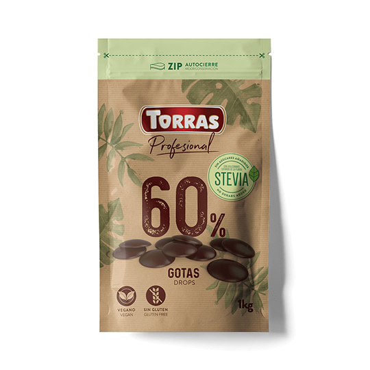 Cobertura en gotas de chocolate negro con stevia Torras