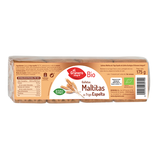 Maltitas galletas de espelta bio El Granero Integral 175 gramos