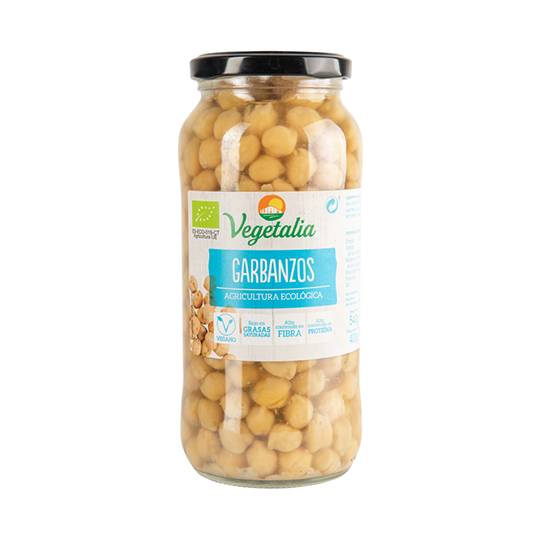 Garbanzos cocidos Vegetalia bote cristal Vegetalia 540g.