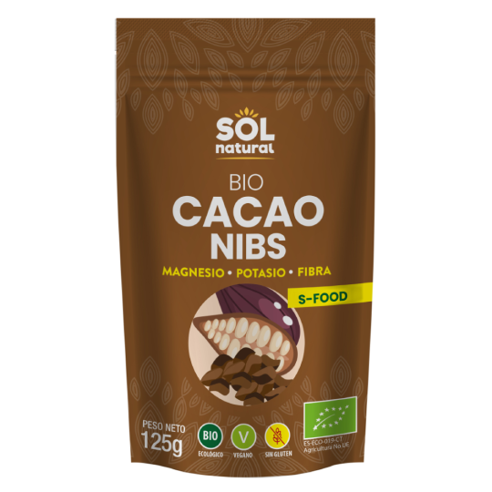 Nibs de cacao ecológico sin gluten Sol Natural 125g.