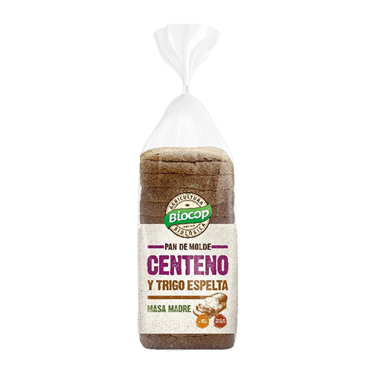 Pan de molde de centeno y trigo espelta bio Biocop 400g.