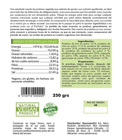 Mezcla de proteínas veganas Salud Viva 250g. - Ítem1